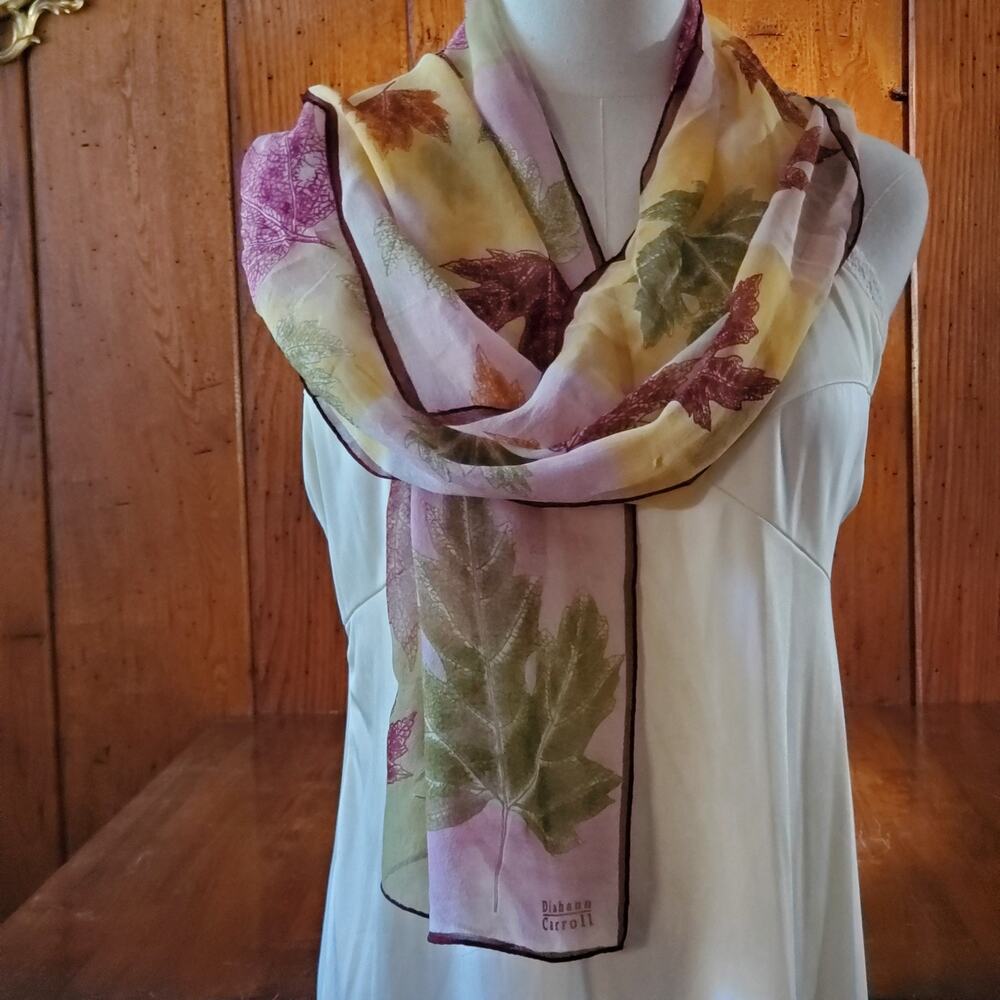 Vintage Diahann Carroll 100 Silk Scarf Oblong Fall Leaf Leafy Korea 13x58